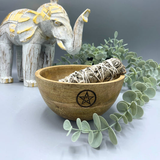 Pentagram Wooden Smudge and Ritual Offerings Bowl