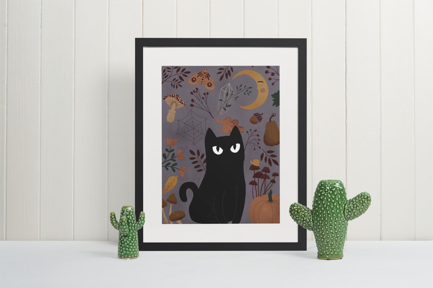 Autumn Black Cat Art Print