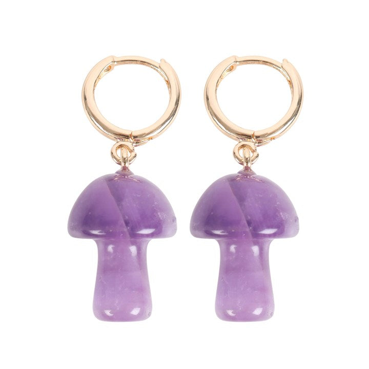 Crystal Amethyst Mushroom Earrings