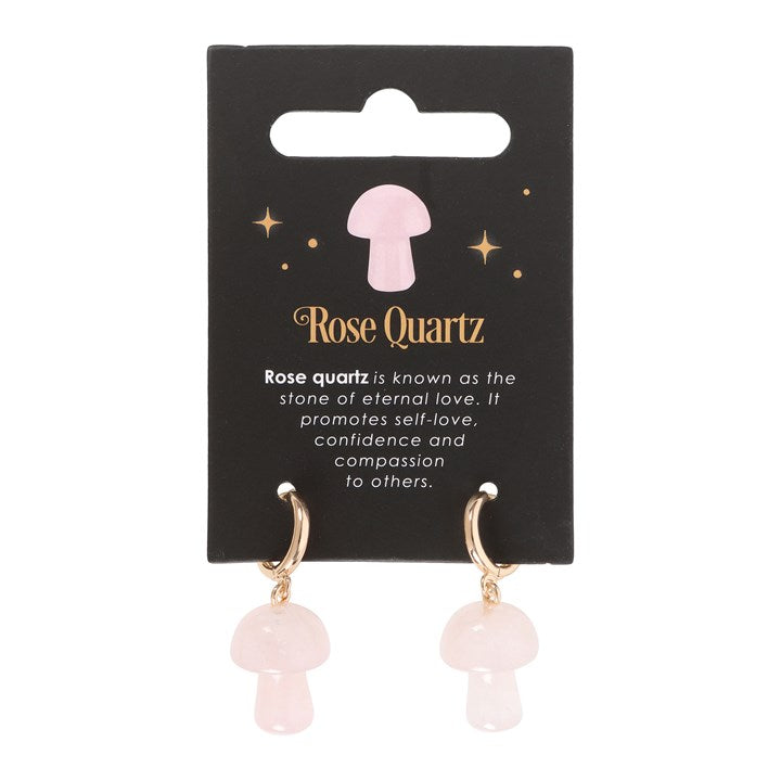 Crystal Rose Quartz Mushroom Earrings