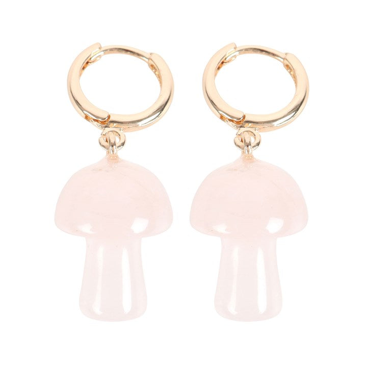 Crystal Rose Quartz Mushroom Earrings