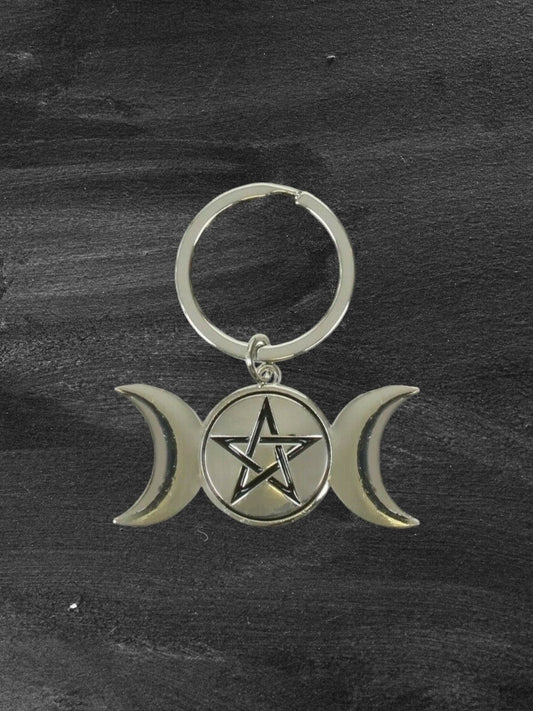 Triple Moon Black Magic Keyring