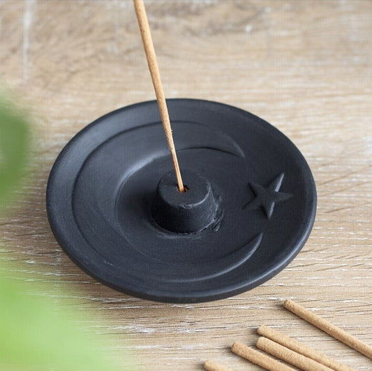 Black Crescent Moon Terracotta Incense Plate