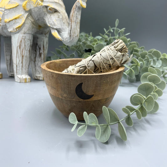 Crescent Moons Offering Rital and Smudge Wooden Bowl